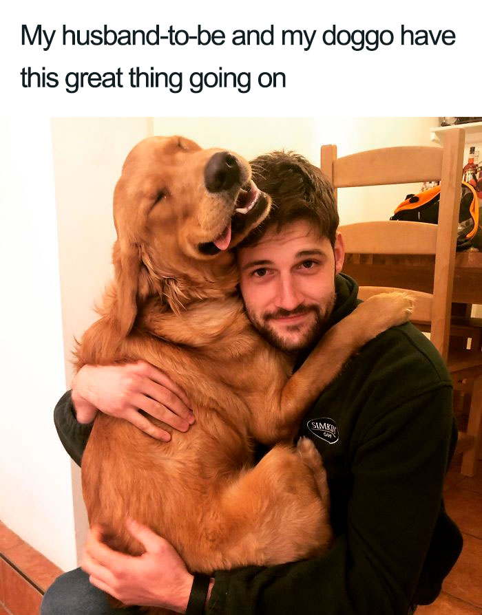 husband-to-be bonds with dog