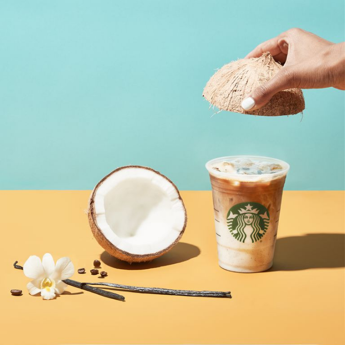 iced vanilla coconut milk latte starbucks getting rid of all straws by2020