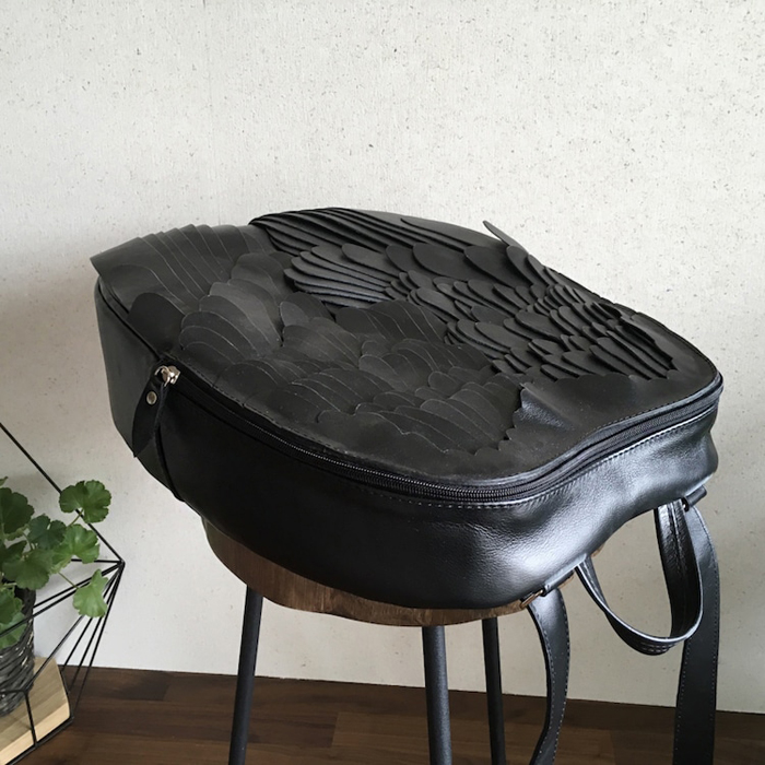 krukrustudio leather wings backpacks black bag