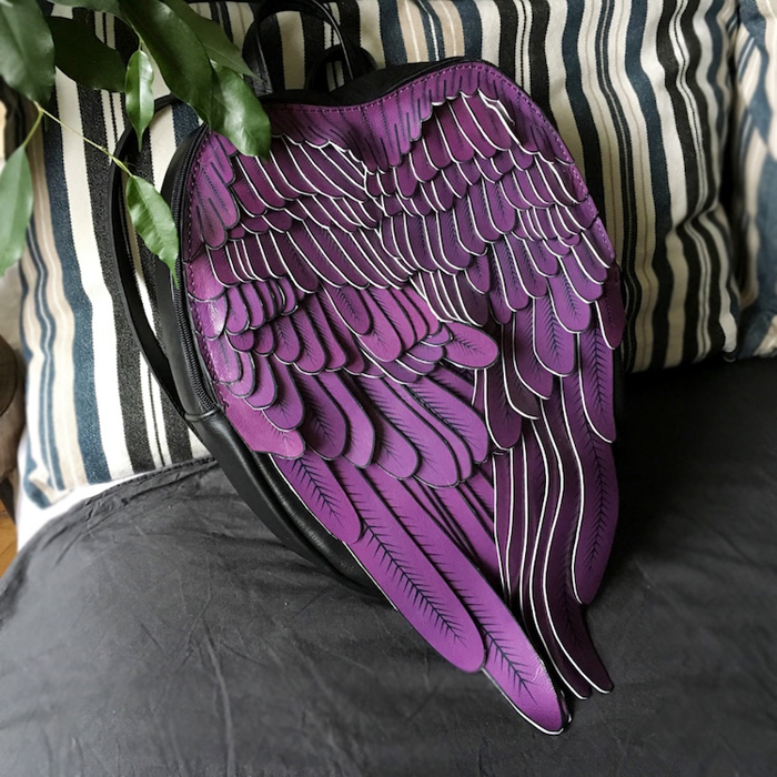 krukrustudio leather wings backpacks purple