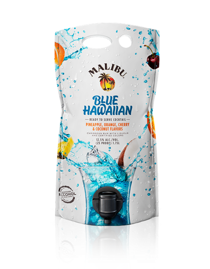 malibu flavored rum pouches blue hawaiian