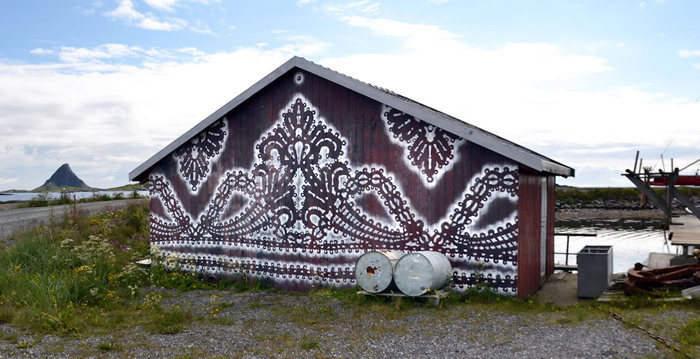 nespoon lacework murals lofoten norway fishing village