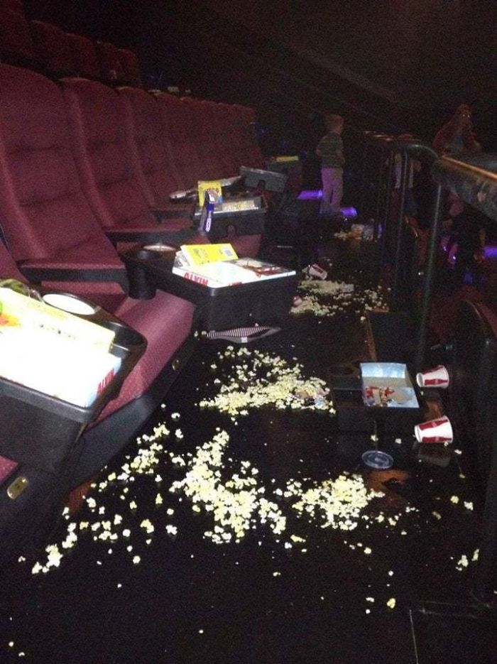 people being jerks littering in cinema