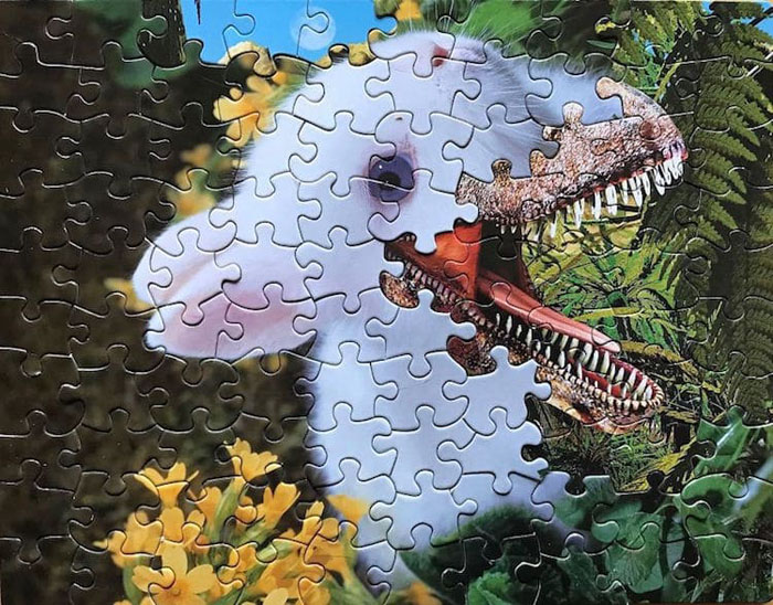 tim klein montage puzzle art were rabbit