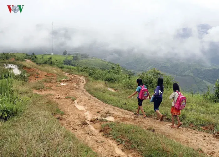 vietnamese schoolkids walking to school