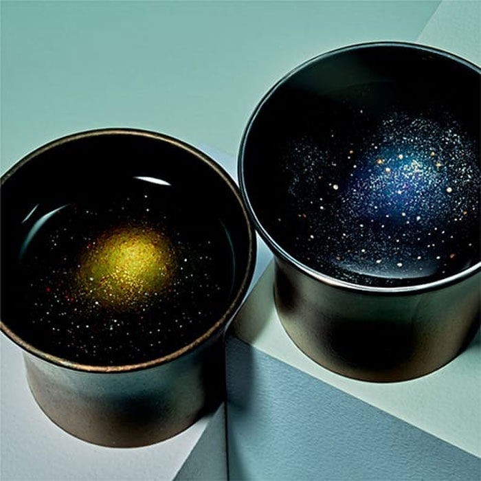 black and blue galaxy sake cups design