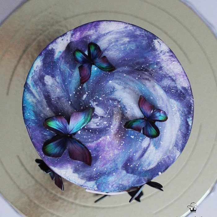blue purple butterflies cake art yulia kedyarova