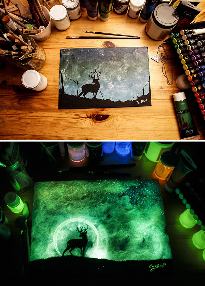 cristoforo scorpiniti glow-in-the-dark paintings deer