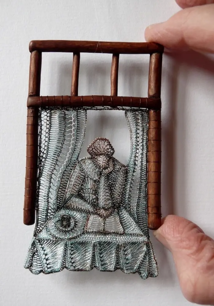 hand cupped by the window lace art agnes herczeg