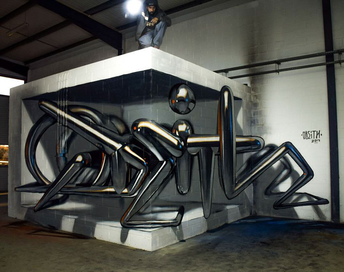 odeith jaw-dropping 3d street art chrome text