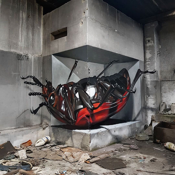 odeith jaw-dropping 3d street art red beetle