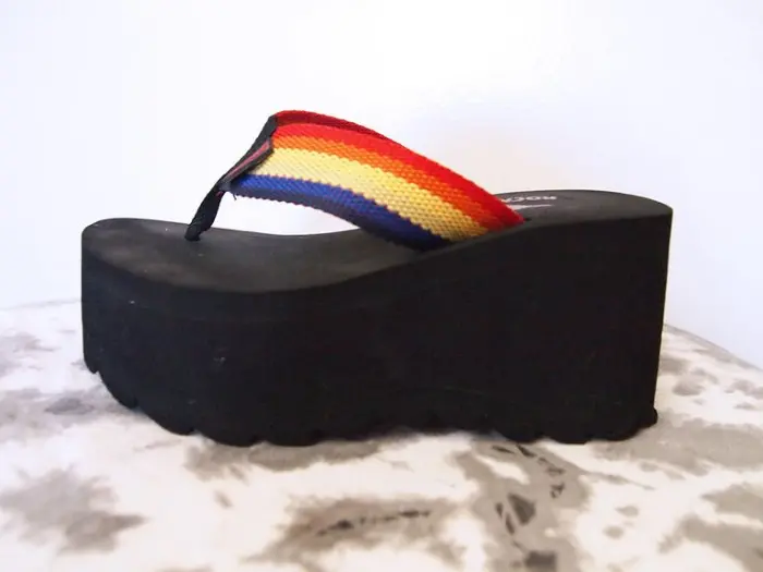 rocket dog platform rainbow flip-flops shoe nostalgia