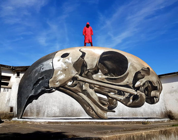 skeleton art graffiti object transformations bus artist odeith