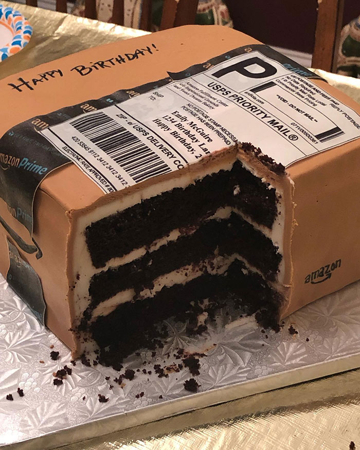 sliced amazon package birthday cake emily mcguire