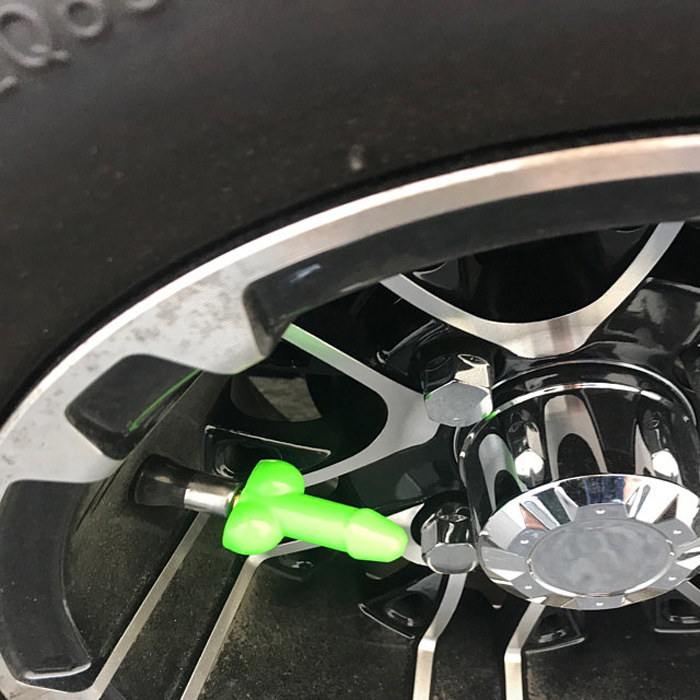 tirecockz weenie-shaped tire valve stem caps flourescent green