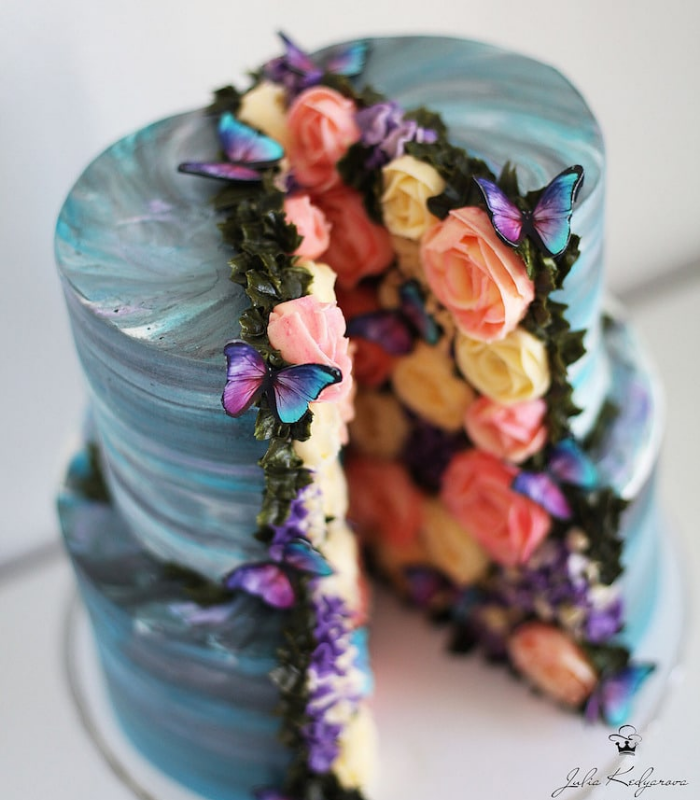 two layers assorted flower garden cake art yulia kedyarova
