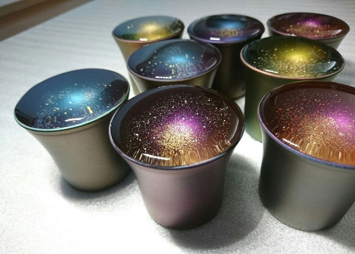 water filled galaxy sake cups design