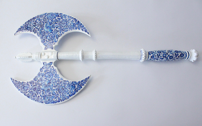 Porcelain Weapon Double Edged Ax Full View