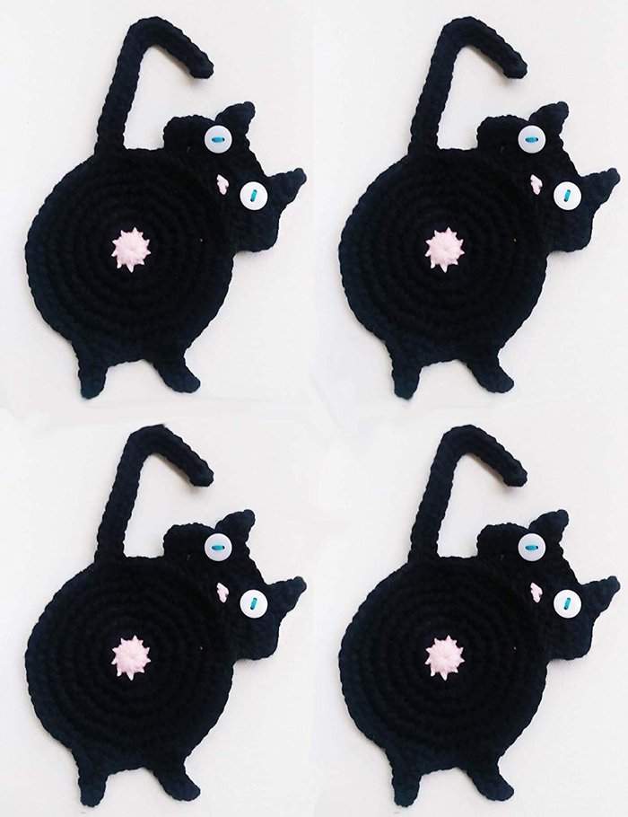 amazon crochet cat butt coasters black