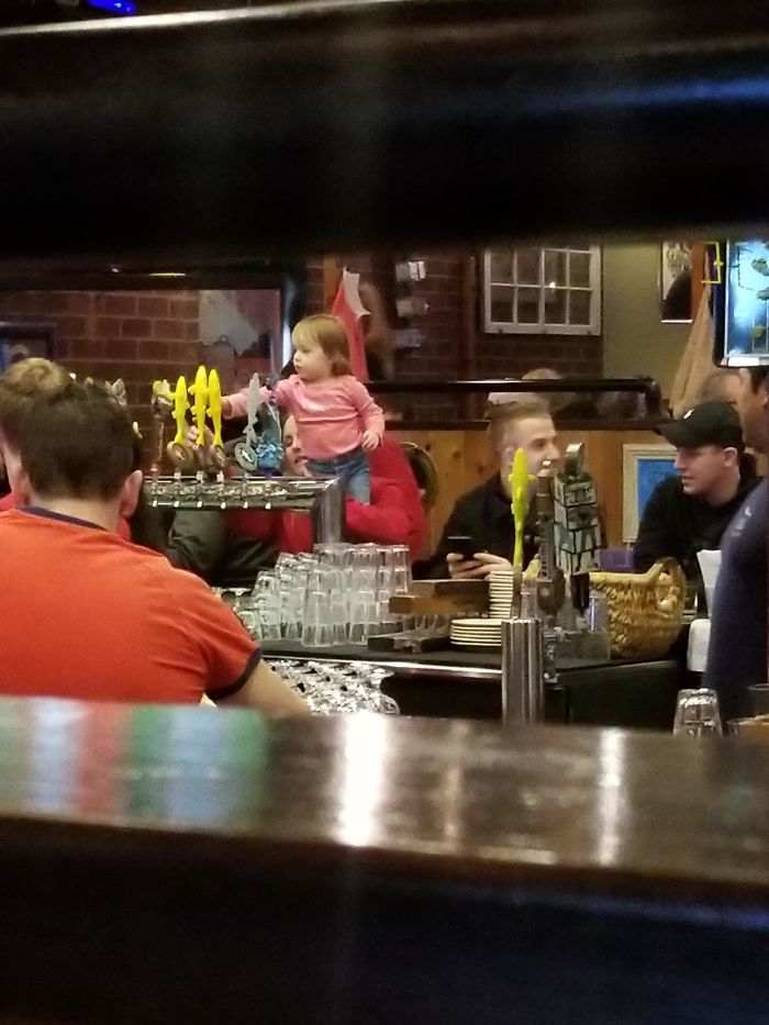 bad customers kid playing bar taps