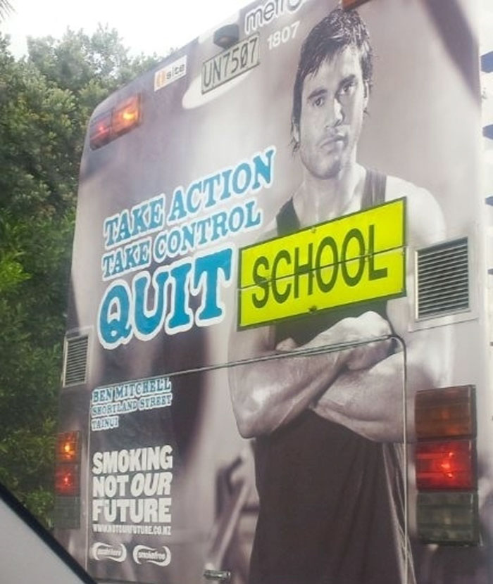 bad school designs bus ad quit smoking
