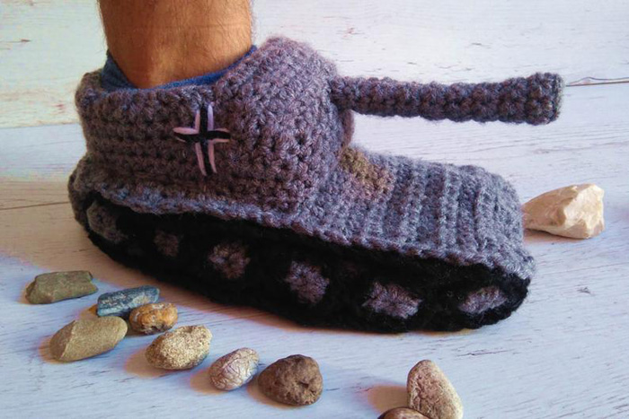crochet tank slippers knitted grey black