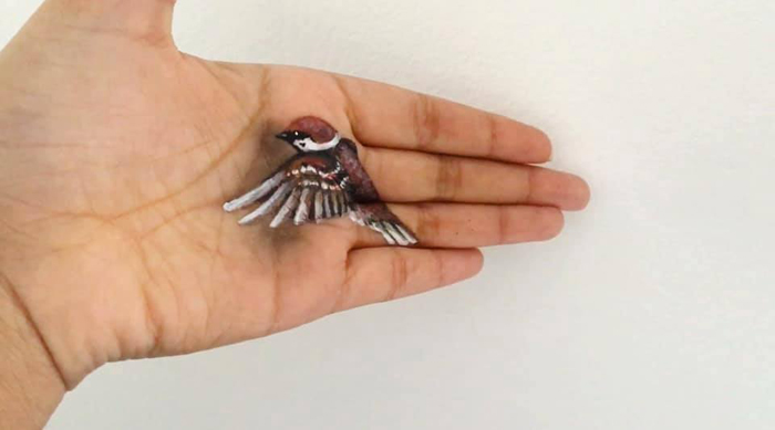 iantha naicker 3d hand paintings bird