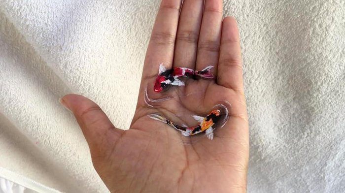 iantha naicker 3d hand paintings koi fishes