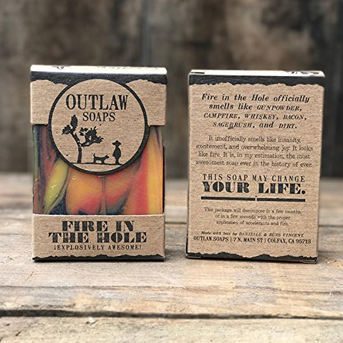 outlaw soaps manly soap fire in the hole gunpowder campfire whiskey