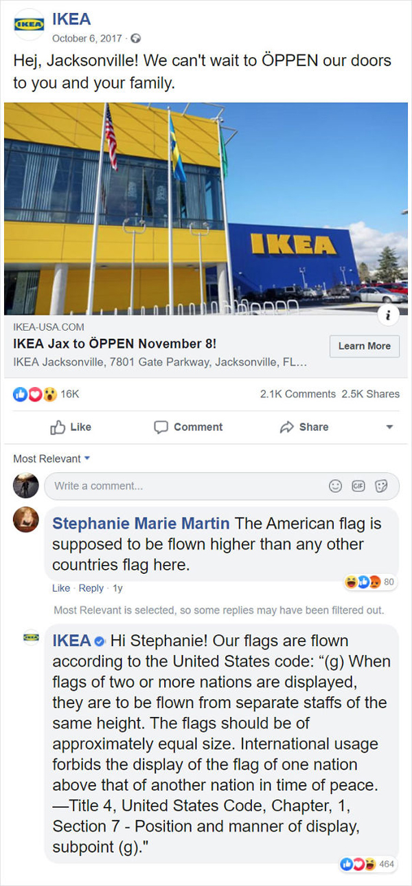 people being called out ikea us flag