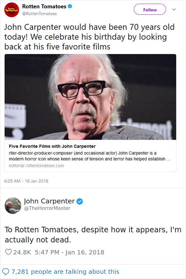 people being called out john carpenter alive