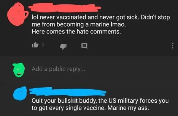 people being called out marine anti-vaxxer