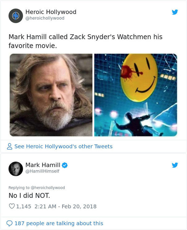 people being called out mark hamill watchmen fan