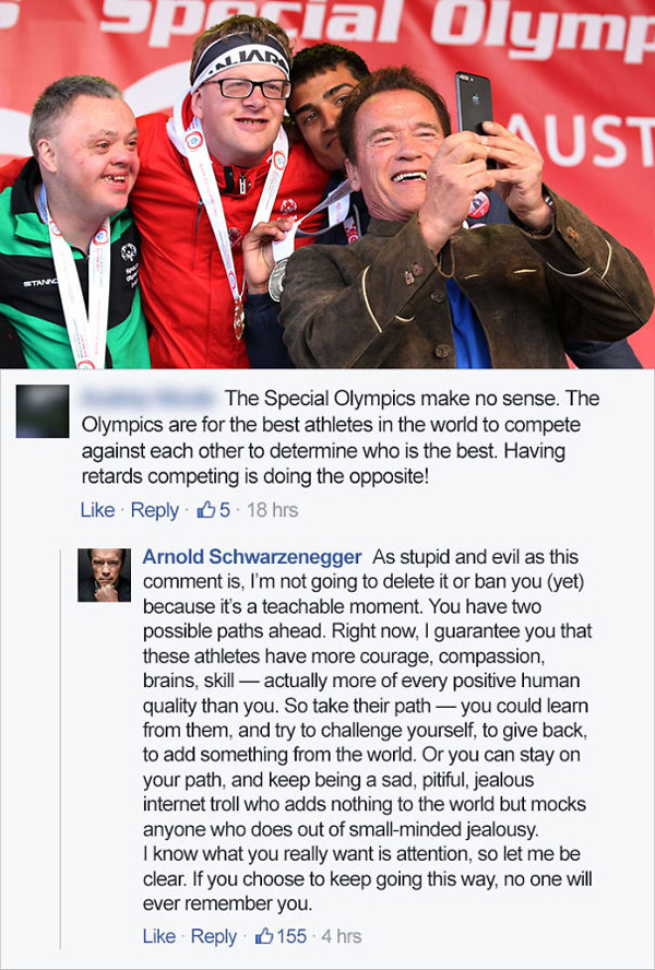 people being called out special olympics arnold schwarzenegger