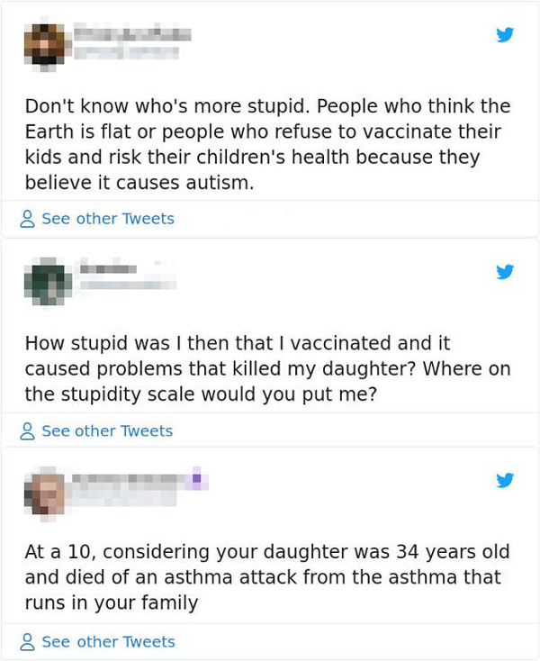 people being called out vaccine killed daughter