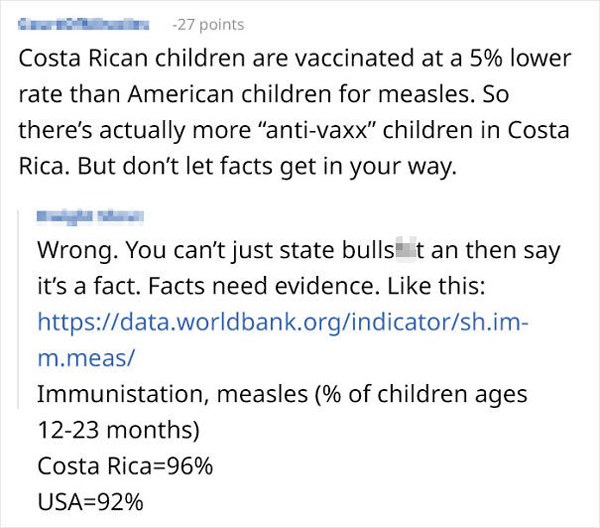people being called out wrong facts vaccine costa rica vs us