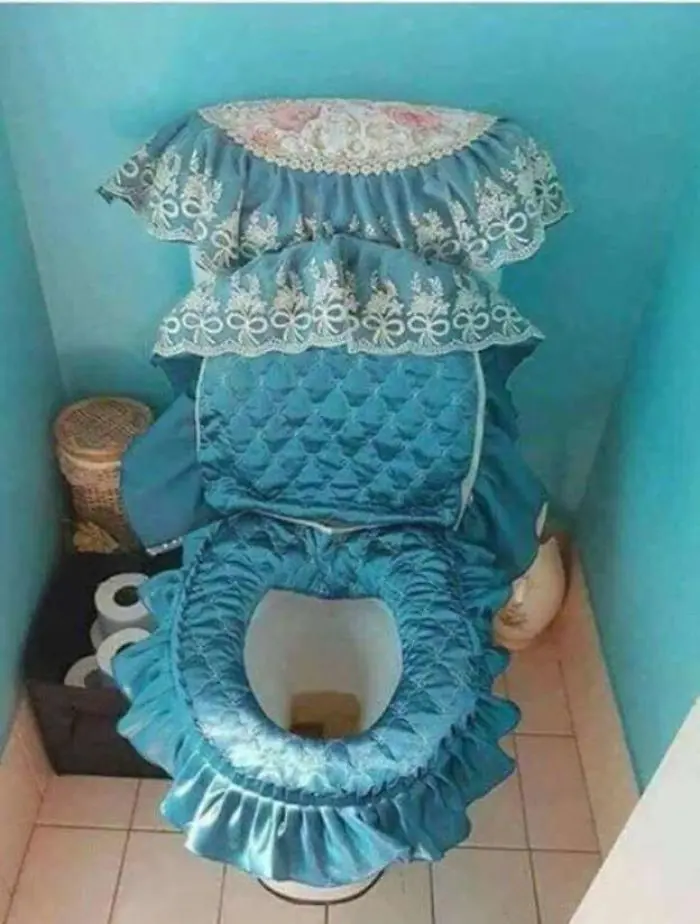 unflushed toilet covered with satin