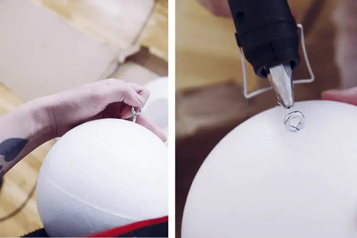 Attaching Screw Hook to Styrofoam Ball
