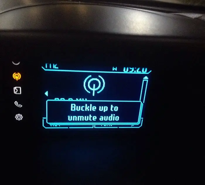 Car Buckle Up Reminder to Unmute Audio