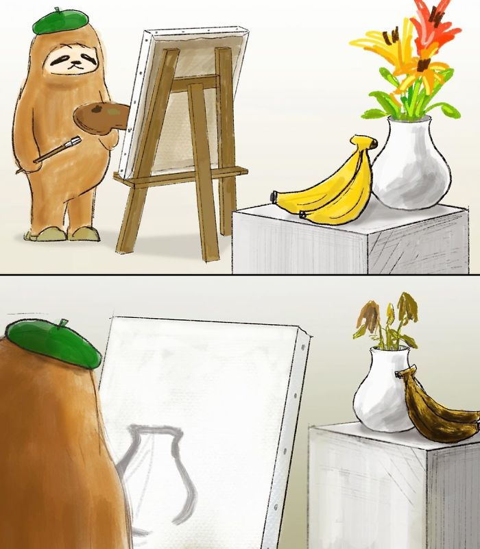 Sloth Trying to Paint a Banana