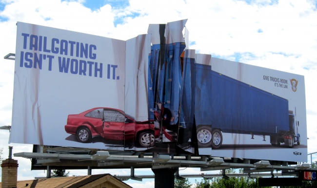 Colorado State Patrol Billboard Anti-tailgating Billboard Featuring a Car That Collided with a Truck