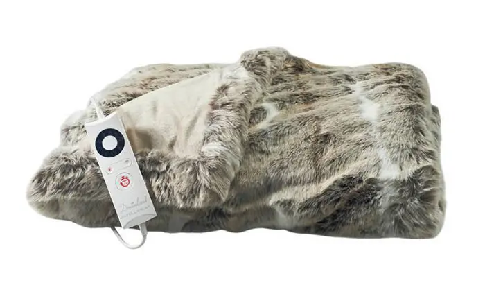 Folded Dreamland Alaskan Husky Faux Fur Heated Throw with Intelliheat Digital Control