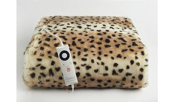 Folded Dreamland Leopard Print Faux Fur Heated Throw with Intelliheat Digital Control