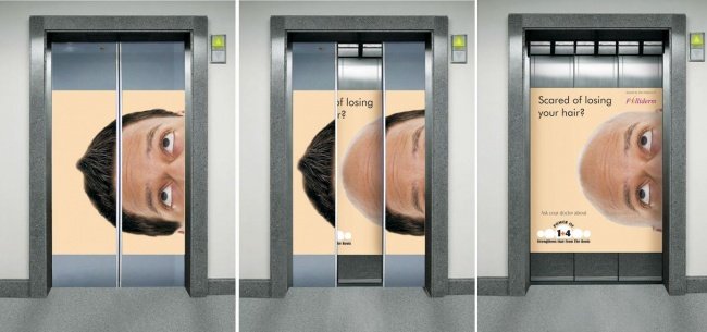 Folliderm Elevator Advertisement Featuring a Man Losing Hair