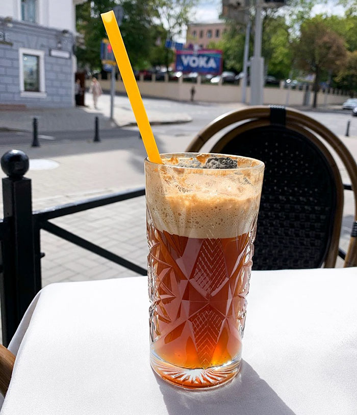 Glass of Iced Coffee with Pasta Straw