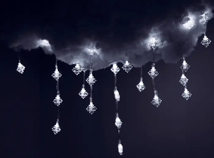 Lighted Floating Cloud Light with Dangling Snowflake LED String Lights