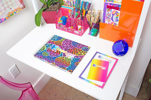 Lisa Frank-Themed Hotel Room office area