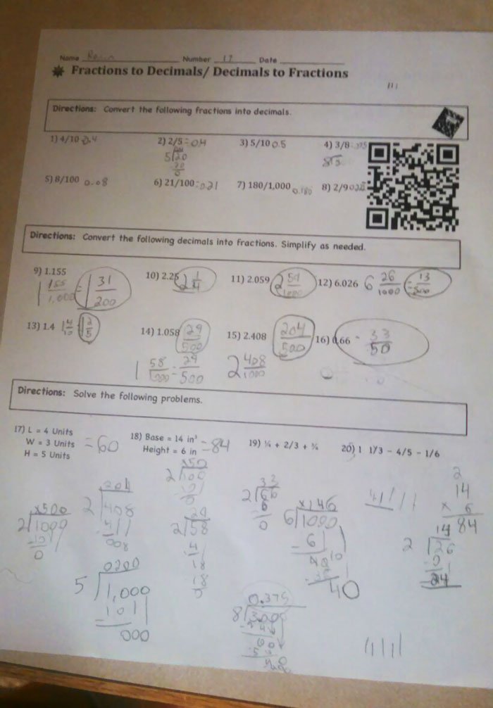 Math Homework Paper with a QR Code