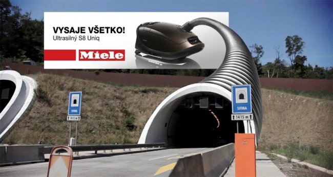 Miele Advertisement Featuring a Vacuum Cleaner Connected to a Tunnel