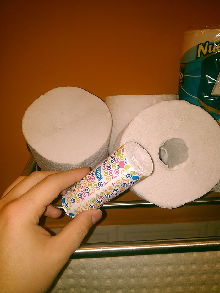 Mini Tissue Roll Inside a Toilet Paper Roll